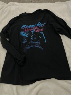 Cobra Kai Never Dies Graphic Long Sleeve Tee - Black with Blue & Pink Print